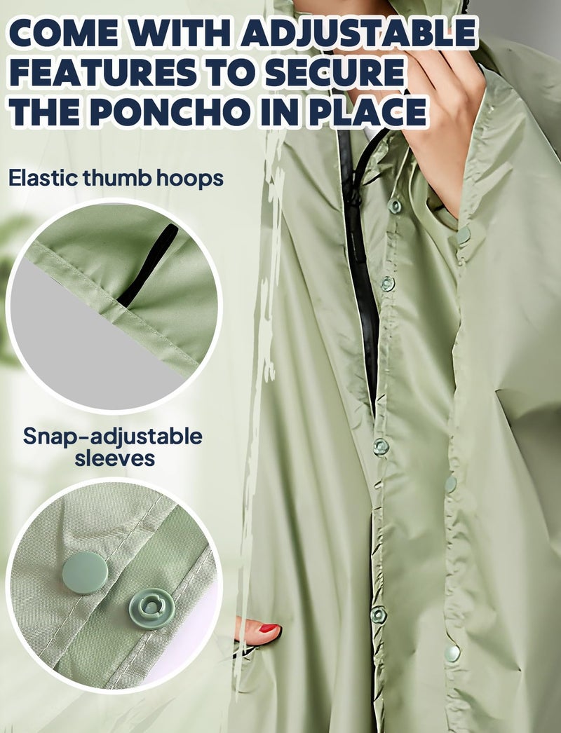 ANYOO Waterproof Rain Poncho Lightweight Reusable Hiking Hooded Coat Jacket for Outdoor Activities(Tea green) - Image 4